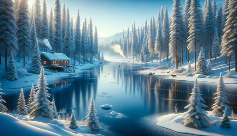 Day 28 - Winter's Calm: A Frozen Lake and Snowy Retreat