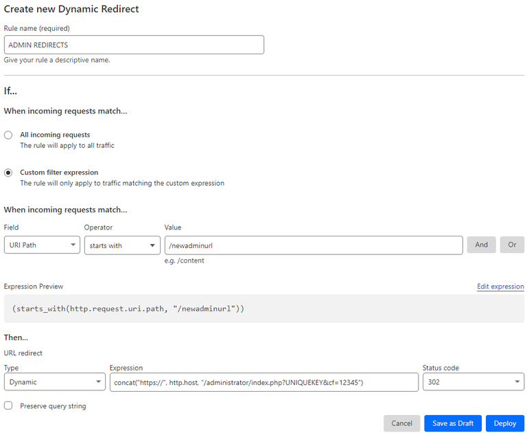 Configuring the Redirect Rule