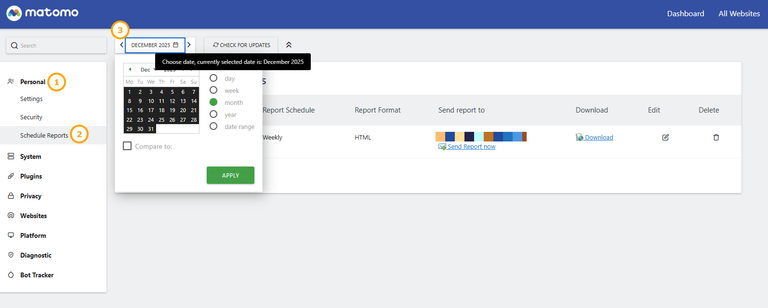 Locate the global date selector