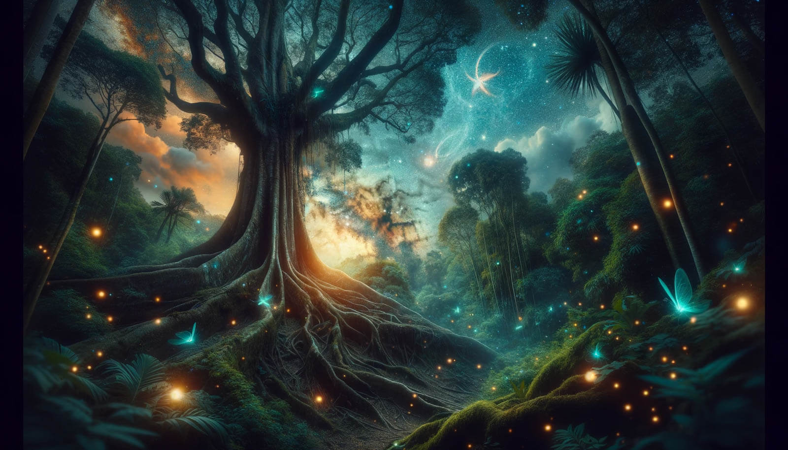 Day 18 - Cosmic Forest: The Ancient Tree and Starlit Sky